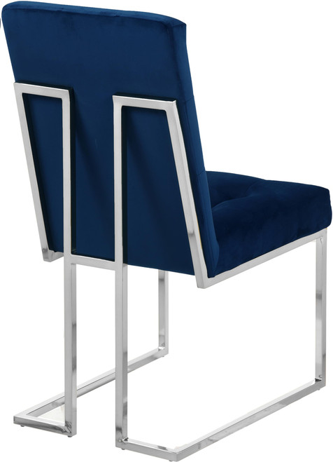 Velvet Upholstered Dining Chair with Luxurious Deep Button Tufting and Polished Chrome Metal Frame, Set of 2, 18.5" W x 25" D x 36.5" H, Navy