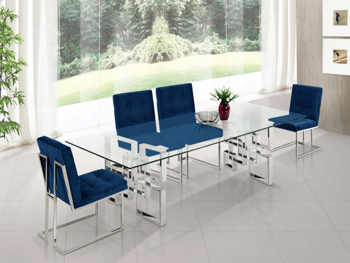 Velvet Upholstered Dining Chair with Luxurious Deep Button Tufting and Polished Chrome Metal Frame, Set of 2, 18.5" W x 25" D x 36.5" H, Navy