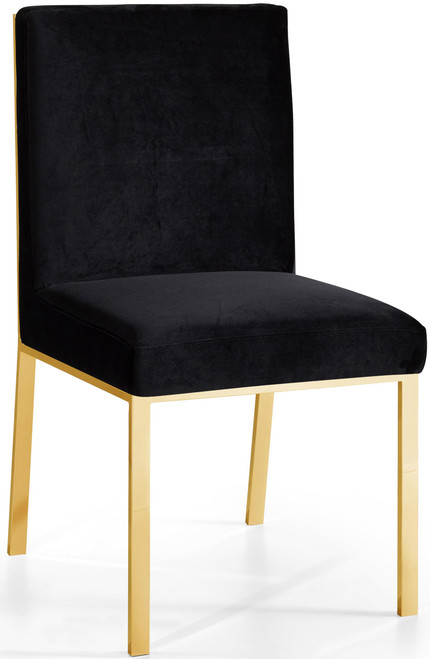 Velvet Upholstered Dining Chair with Sturdy Metal Legs and Metallic Geometric Design, Set of 2, Black, 20" W x 24" D x 39.5" H