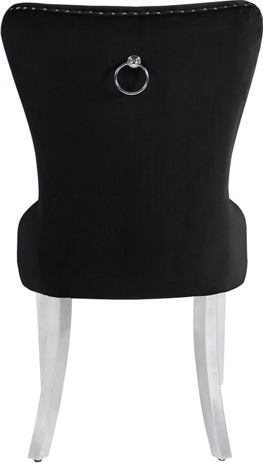 Velvet Upholstered Dining Chair with Button Tufting and Chrome Metal Legs, Set of 2, Black, 21.5" W x 27" D x 39.5" H