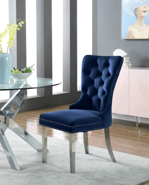 19.5" H Velvet Dining Chair in Navy (Set of 2)
