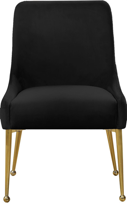 Velvet Upholstered Dining Chair with Polished Gold Legs, Set of 2, 24" W x 21" D x 34.5" H, Black