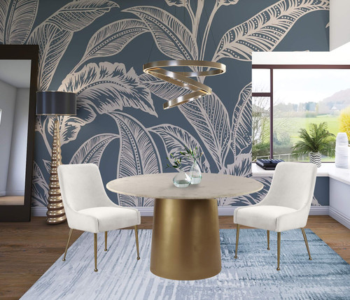Velvet Upholstered Dining Chair with Polished Gold Legs, Set of 2, 24" W x 21" D x 34.5" H, Cream