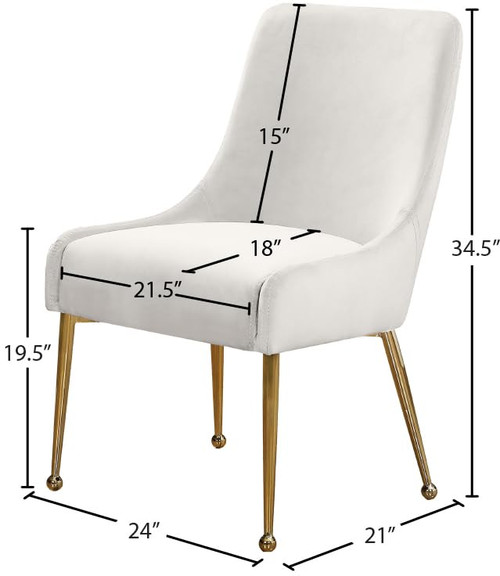 Velvet Upholstered Dining Chair with Polished Gold Legs, Set of 2, 24" W x 21" D x 34.5" H, Cream
