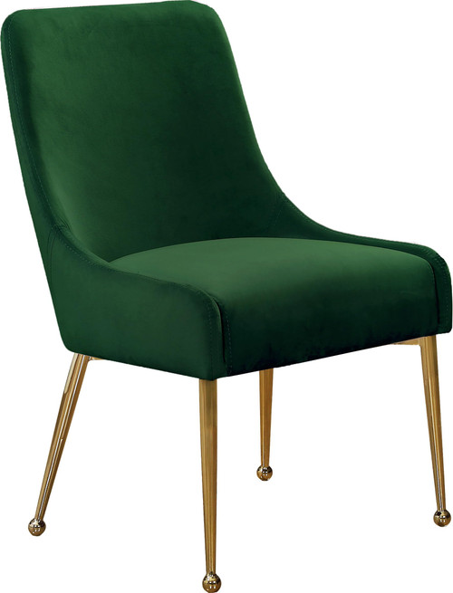 Velvet Upholstered Dining Chair with Polished Gold Legs, Set of 2, 24" W x 21" D x 34.5" H, Green
