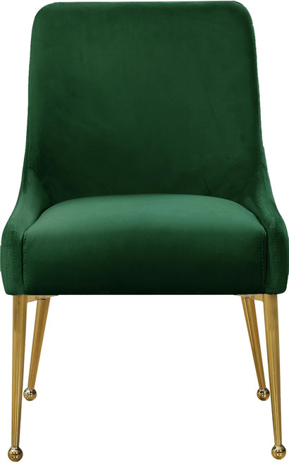 Velvet Upholstered Dining Chair with Polished Gold Legs, Set of 2, 24" W x 21" D x 34.5" H, Green