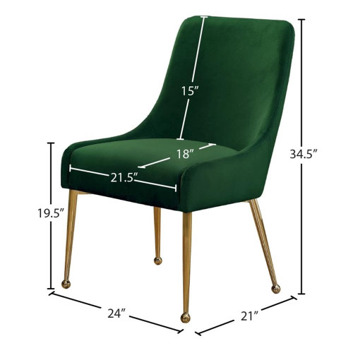 Velvet Upholstered Dining Chair with Polished Gold Legs, Set of 2, 24" W x 21" D x 34.5" H, Green