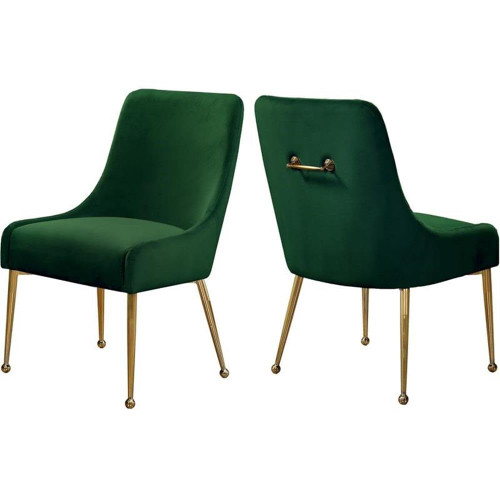 Velvet Upholstered Dining Chair with Polished Gold Legs, Set of 2, 24" W x 21" D x 34.5" H, Green