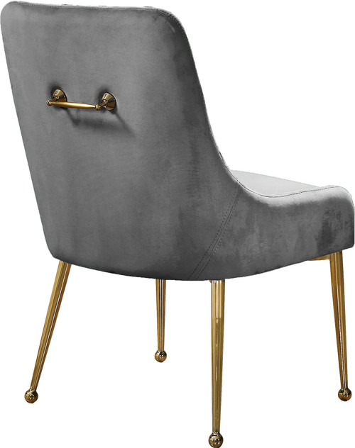 Velvet Upholstered Dining Chair with Polished Gold Metal Legs, Set of 2, 24" W x 21" D x 34.5" H, Grey