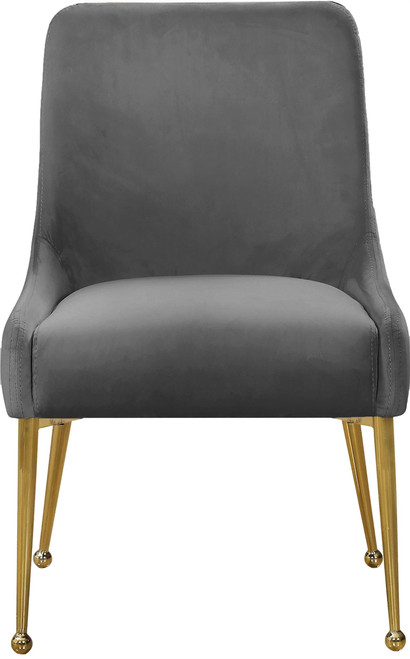 Velvet Upholstered Dining Chair with Polished Gold Metal Legs, Set of 2, 24" W x 21" D x 34.5" H, Grey