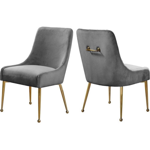 Velvet Upholstered Dining Chair with Polished Gold Metal Legs, Set of 2, 24" W x 21" D x 34.5" H, Grey
