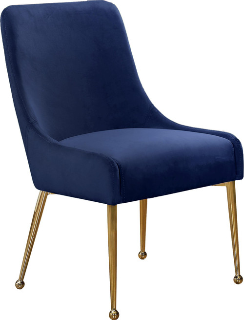 Velvet Upholstered Dining Chair with Polished Gold Legs, Set of 2, 24" W x 21" D x 34.5" H, Navy