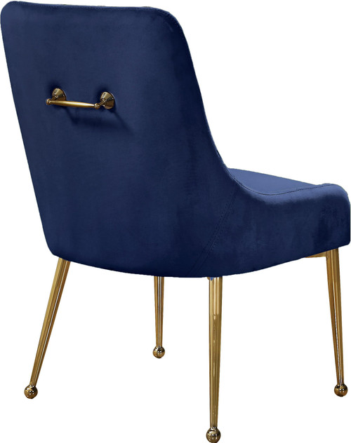 Velvet Upholstered Dining Chair with Polished Gold Legs, Set of 2, 24" W x 21" D x 34.5" H, Navy