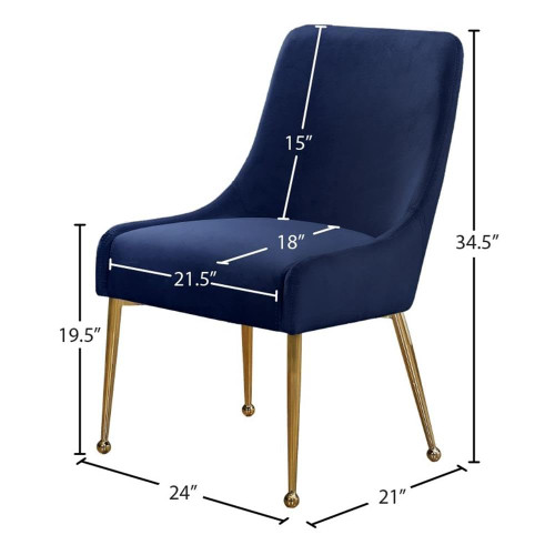 Velvet Upholstered Dining Chair with Polished Gold Legs, Set of 2, 24" W x 21" D x 34.5" H, Navy