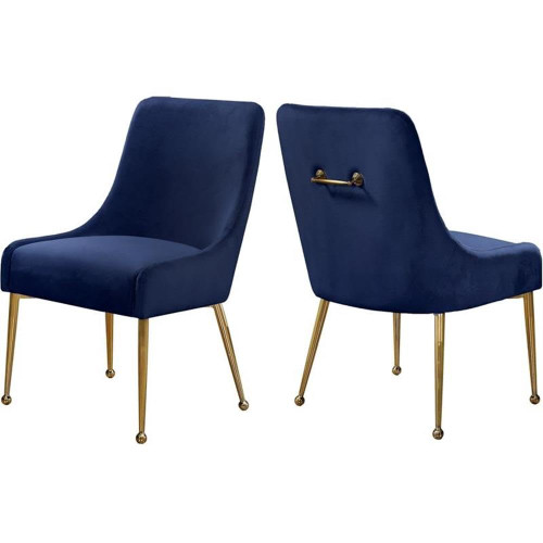 Velvet Upholstered Dining Chair with Polished Gold Legs, Set of 2, 24" W x 21" D x 34.5" H, Navy
