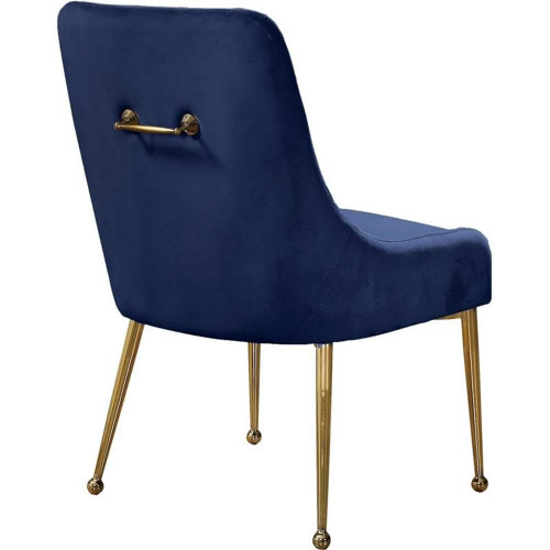 Velvet Upholstered Dining Chair with Polished Gold Legs, Set of 2, 24" W x 21" D x 34.5" H, Navy
