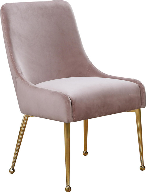 Velvet Upholstered Dining Chair with Polished Gold Metal Legs, Set of 2, 24" W x 21" D x 34.5" H, Pink