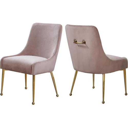 Velvet Upholstered Dining Chair with Polished Gold Metal Legs, Set of 2, 24" W x 21" D x 34.5" H, Pink