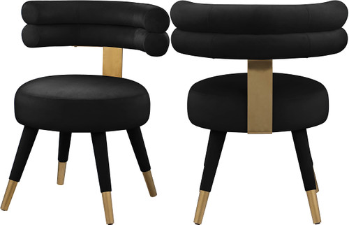 Velvet Upholstered Dining Chair with Deep Channel Tufted Back, Set of 2, Black, 24.5" W x 22" D x 32.5" H