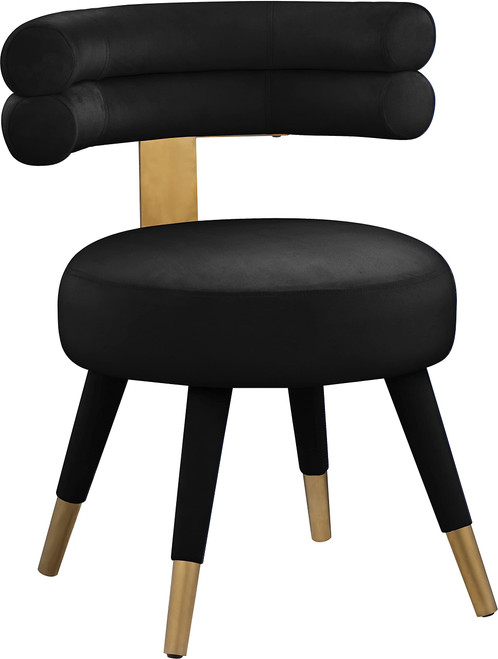 Velvet Upholstered Dining Chair with Deep Channel Tufted Back, Set of 2, Black, 24.5" W x 22" D x 32.5" H