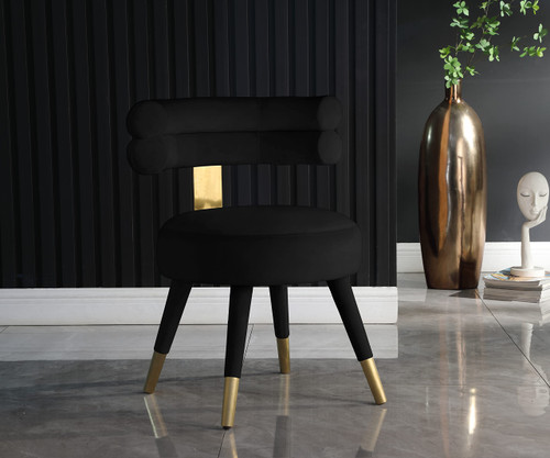 Velvet Upholstered Dining Chair with Deep Channel Tufted Back, Set of 2, Black, 24.5" W x 22" D x 32.5" H