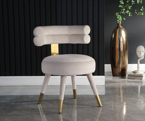 Velvet Upholstered Dining Chair with Deep Channel Tufted Back, Set of 2, Cream, 24.5" W x 22" D x 32.5" H