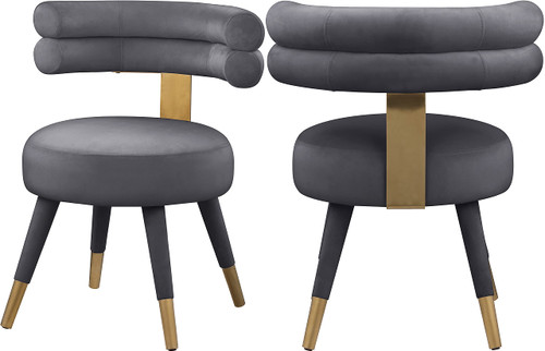 Velvet Upholstered Dining Chair with Deep Channel Tufted Back, Set of 2, Grey, 24.5" W x 22" D x 32.5" H