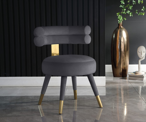 Velvet Upholstered Dining Chair with Deep Channel Tufted Back, Set of 2, Grey, 24.5" W x 22" D x 32.5" H