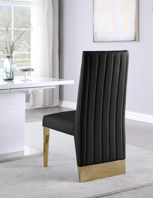 Dining Chair with Channel Tufted Back and Sturdy Metal Legs, Set of 2, Black Faux Leather Upholstered, 19.5" W x 27" D x 42" H