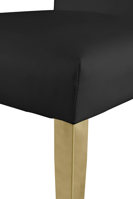 Dining Chair with Channel Tufted Back and Sturdy Metal Legs, Set of 2, Black Faux Leather Upholstered, 19.5" W x 27" D x 42" H