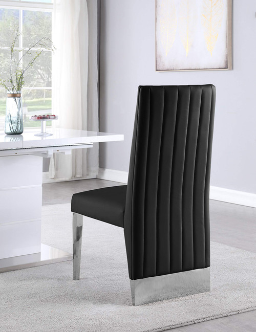 Dining Chair with Channel Tufted Back and Sturdy Metal Legs, Set of 2, Black Faux Leather Upholstered, 19.5" W x 27" D x 42" H