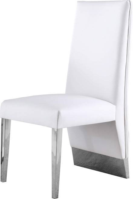 Dining Chair with Channel Tufted Back and Sturdy Metal Legs, Set of 2, White Faux Leather Upholstered, 19.5" W x 27" D x 42" H