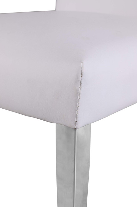 Dining Chair with Channel Tufted Back and Sturdy Metal Legs, Set of 2, White Faux Leather Upholstered, 19.5" W x 27" D x 42" H