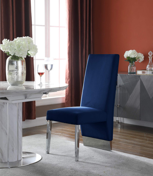 Dining Chair with Deep Channel Tufted Back and Sturdy Metal Legs, Set of 2, 19.5" W x 27" D x 42" H, Navy Velvet Upholstered