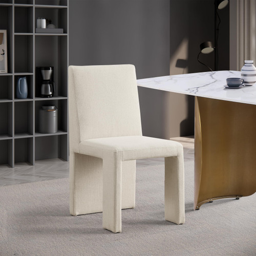 Art Deco Dining Chair with Rich Beige Linen Textured Fabric Upholstery, Fabric with Weave, Iron Inner Frame, 18.5" W x 22.5" D x 35" H, Beige, Set of 2