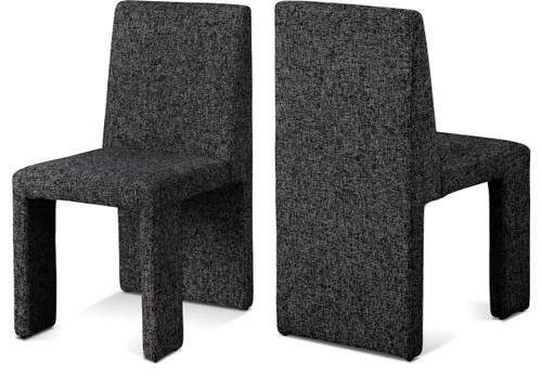 Art Deco Dining Chair with Rich Black Linen Textured Fabric Upholstery, Fabric with Weave, Iron Inner Frame, 18.5" W x 22.5" D x 35" H, Black, Set of 2