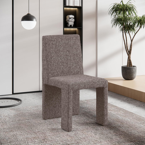 Art Deco Dining Chair with Rich Brown Linen Textured Fabric Upholstery, Fabric with Weave, Iron Inner Frame, 18.5" W x 22.5" D x 35" H, Brown, Set of 2