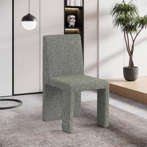 Art Deco Dining Chair with Rich Green Linen Textured Fabric Upholstery, Fabric with Weave, Iron Inner Frame, 18.5" W x 22.5" D x 35" H, Green, Set of 2
