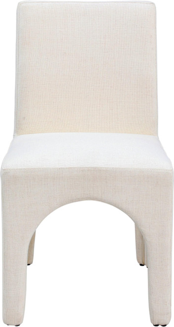 Art Deco Dining Chair with Rich Beige Linen Textured Fabric with Weave, Arched Iron Inner Frame, 18.5" W x 23.5" D x 33" H, Beige, Set of 2