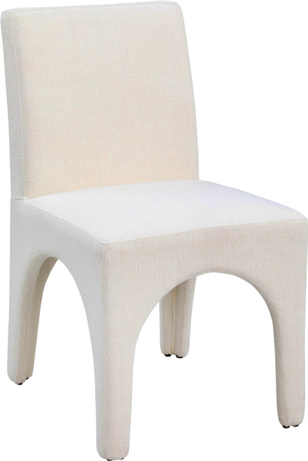Art Deco Dining Chair with Rich Beige Linen Textured Fabric with Weave, Arched Iron Inner Frame, 18.5" W x 23.5" D x 33" H, Beige, Set of 2