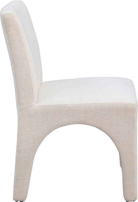 Art Deco Dining Chair with Rich Beige Linen Textured Fabric with Weave, Arched Iron Inner Frame, 18.5" W x 23.5" D x 33" H, Beige, Set of 2