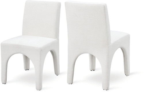 Art Deco Dining Chair with Rich Cream Linen Textured Fabric with Weave, Arched Iron Inner Frame, 18.5" W x 23.5" D x 33" H, Cream, Set of 2