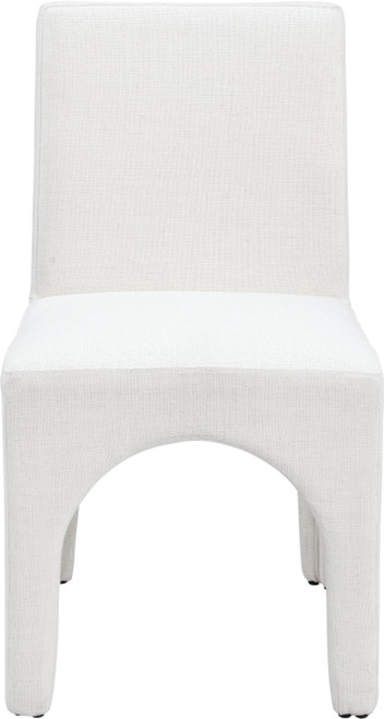 Art Deco Dining Chair with Rich Cream Linen Textured Fabric with Weave, Arched Iron Inner Frame, 18.5" W x 23.5" D x 33" H, Cream, Set of 2