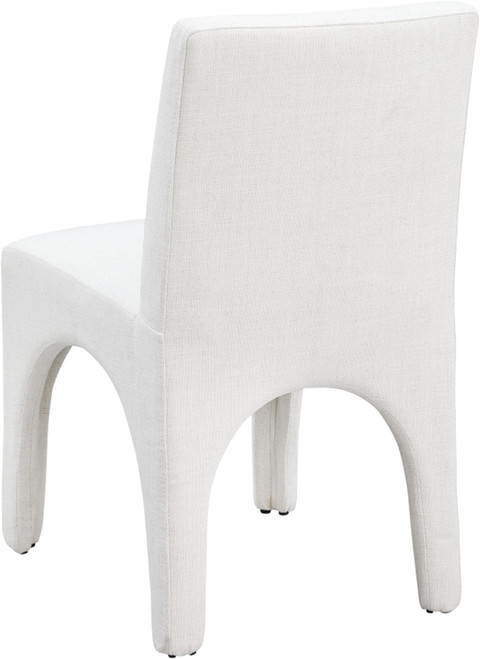 Art Deco Dining Chair with Rich Cream Linen Textured Fabric with Weave, Arched Iron Inner Frame, 18.5" W x 23.5" D x 33" H, Cream, Set of 2