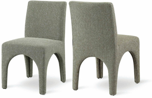 Art Deco Dining Chair with Rich Green Linen Textured Fabric with Weave, Arched Iron Inner Frame, 18.5" W x 23.5" D x 33" H, Green, Set of 2