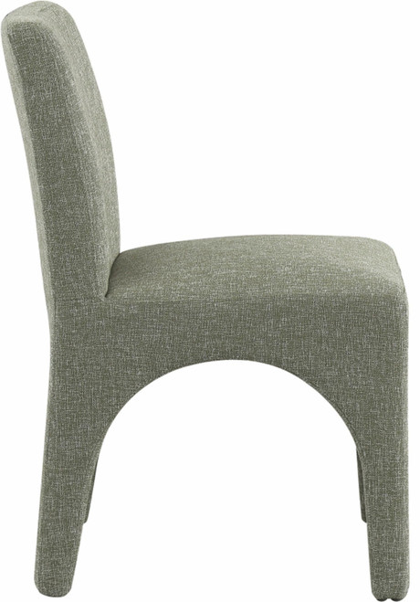 Art Deco Dining Chair with Rich Green Linen Textured Fabric with Weave, Arched Iron Inner Frame, 18.5" W x 23.5" D x 33" H, Green, Set of 2