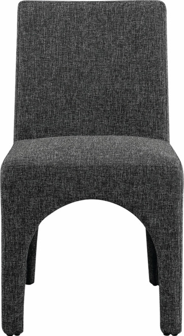 Art Deco Dining Chair with Rich Black Linen Textured Fabric with Weave, Arched Iron Inner Frame, 18.5" W x 23.5" D x 33" H, Black, Set of 2