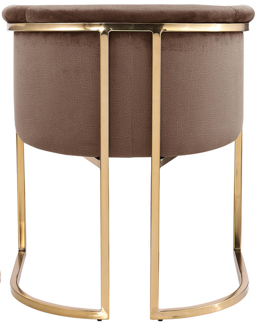 Upholstered Dining Chair with Luxurious Brown Velvet, Brushed Brass Finish, Iron Metal Frame, 24.5" W x 22" D x 29.5" H, Brown