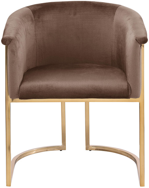 Upholstered Dining Chair with Luxurious Brown Velvet, Brushed Brass Finish, Iron Metal Frame, 24.5" W x 22" D x 29.5" H, Brown