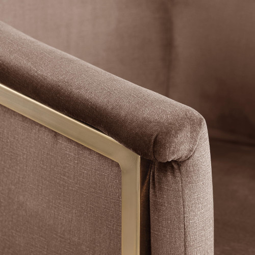 Upholstered Dining Chair with Luxurious Brown Velvet, Brushed Brass Finish, Iron Metal Frame, 24.5" W x 22" D x 29.5" H, Brown
